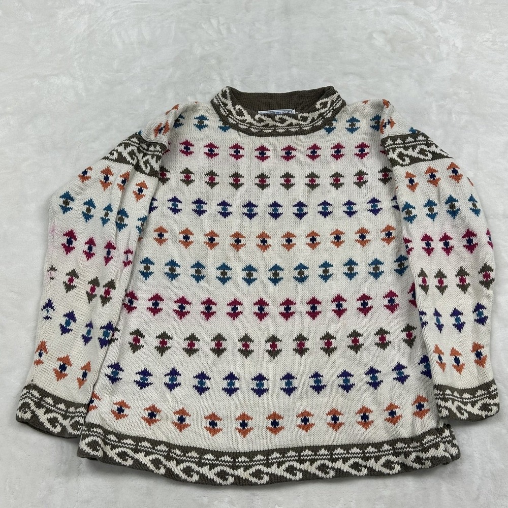 Vintage Northern Isles Knit Sweater Womens Large Multi Color Geometric Crewneck
